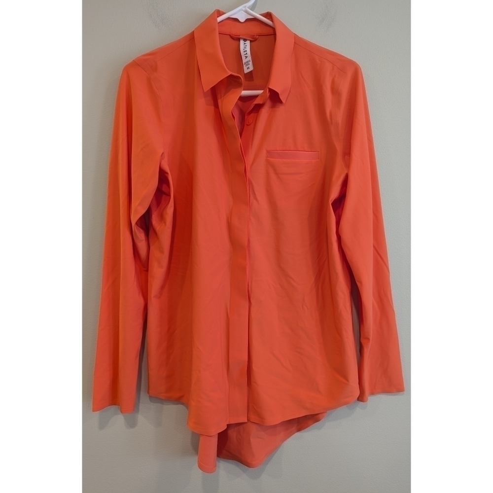 Athleta Urbanite Button Up Shirt in Vivid Orange Size XS
